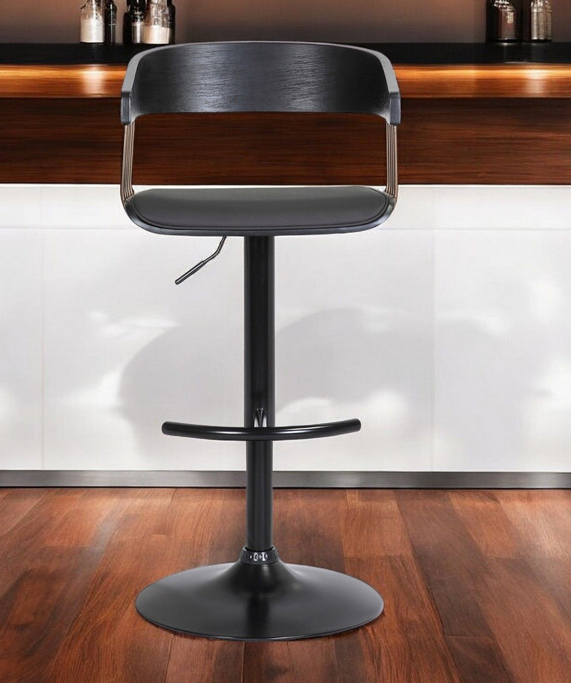 Faux Leather And Metal Swivel Adjustable Height Bar Chair (534464) - Black