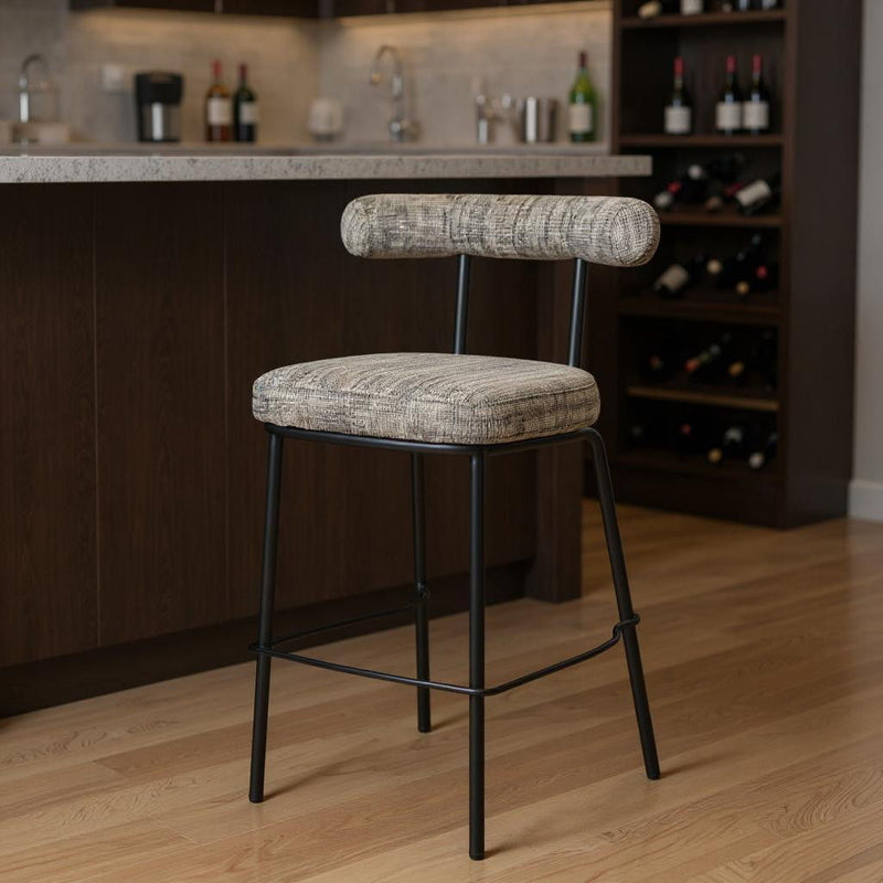 30" Chenille And Steel Low Back Bar Height Bar Chair - Green / Black