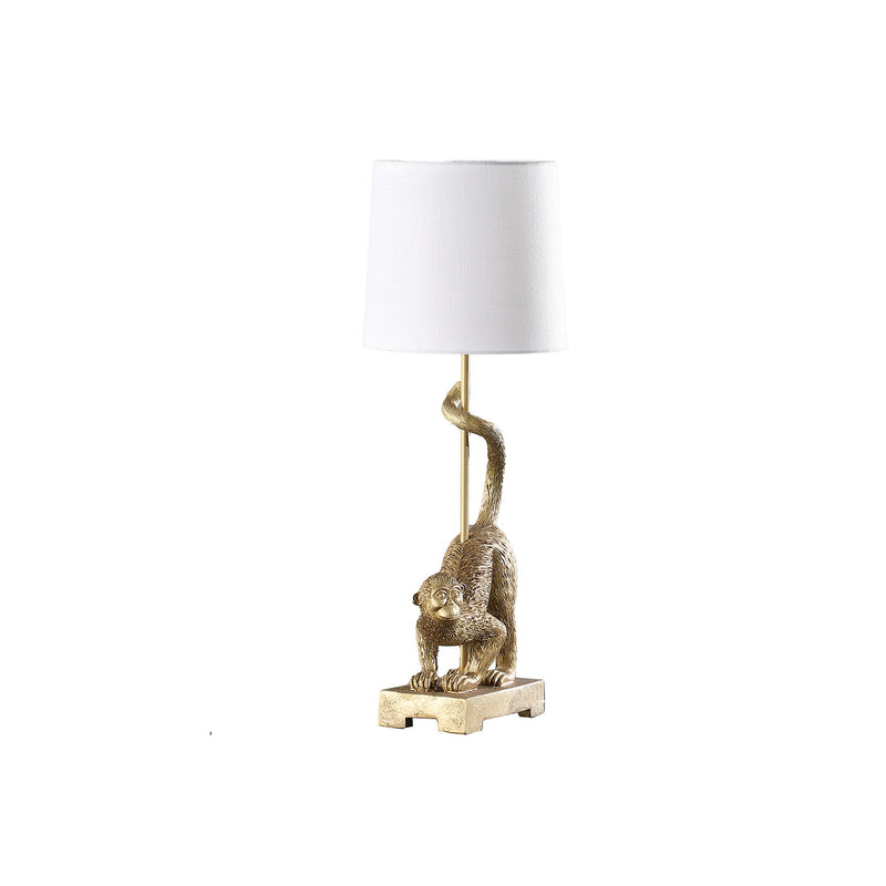 Monkey Table Lamp With White Drum Shade - Gold