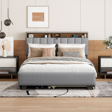 Load image into Gallery viewer, Upholstered Platform Bed With Storage Headboard, Trundle &amp; 2 Drawers And A Set Of Sockets &amp; USB Ports

