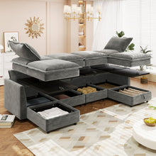Load image into Gallery viewer, Versatile 6 Piece Modular Sofa Bed With Storage, Stylish Faux Double Layer Cushions, Comfortable &amp; Durable Design, Perfect For Any Living Space
