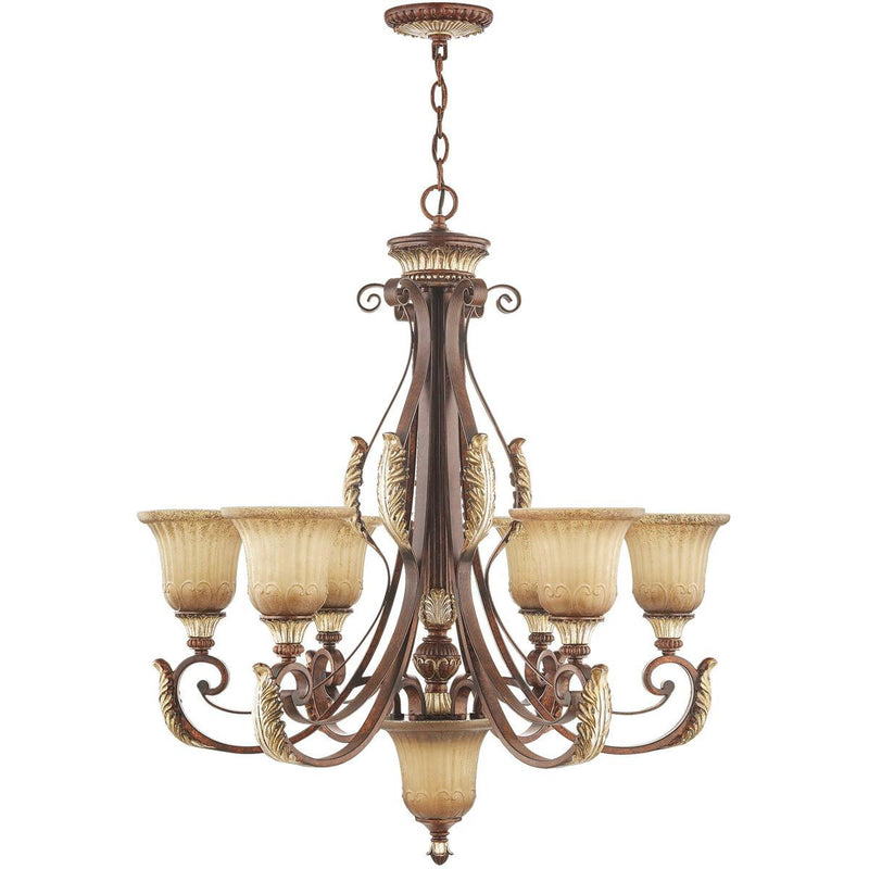 35" Seven Light Dimmable Chandelier With Shades - Bronze