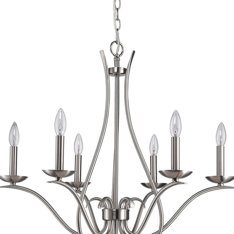 Candle Style Six Light Metal Dimmable Chandelier - Nickel