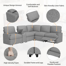 Load image into Gallery viewer, 104&#39;&#39; Power Recliner Corner Sofa Home Theater Reclining Sofa Sectional Couches with Storage Box, Cup Holders, USB Ports and Power Socket for Living Room, Grey
