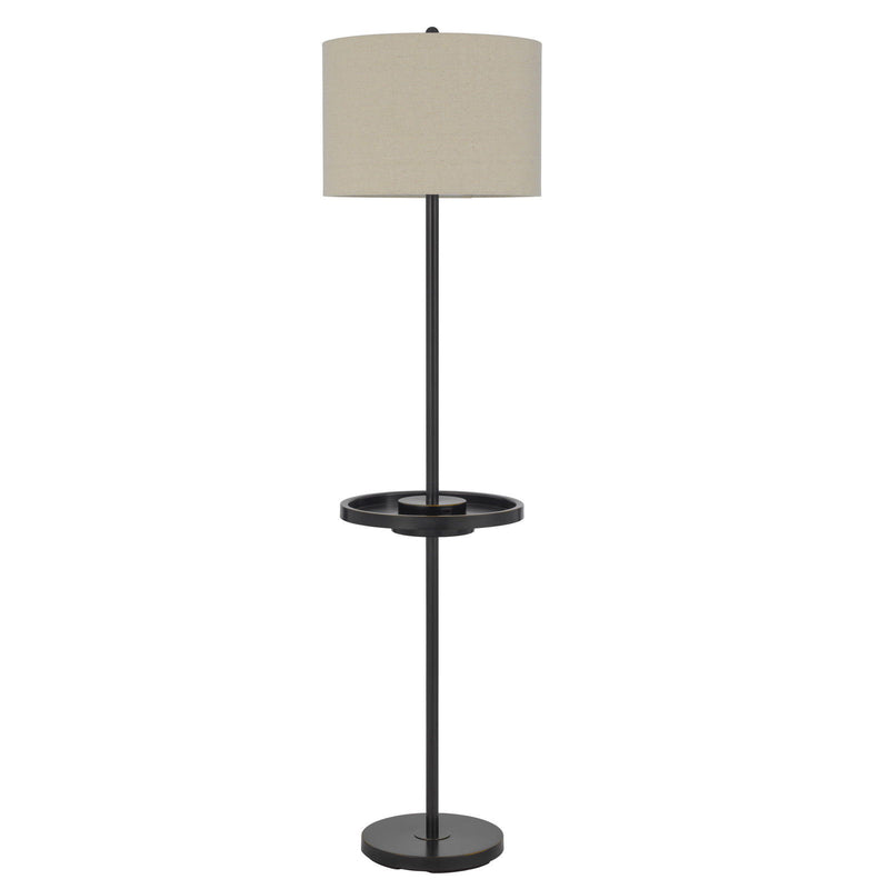 Tray Table Floor Lamp With Beige Drum Shade - Bronze