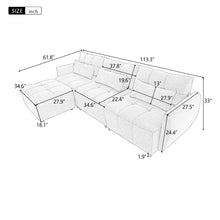 Load image into Gallery viewer, 113.3&quot; Convertible Sectional Sofa Couch 3-Seat L-Shaped Sofa with Movable Ottoman and  USB for Apartment, Living Room, Bedroom, Grey
