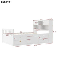 Load image into Gallery viewer, Captain Platform Bed Frame With Bookcase Headboard, 4 Drawers, Storage Shelves
