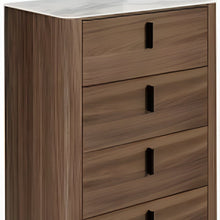 Load image into Gallery viewer, White Marble Manufactured Wood Solid Wood Stainless Steel Five Drawer Chest - Walnut
