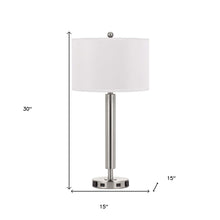 Load image into Gallery viewer, Metal Cylinder USB Table Lamp With White Drum Shade - Nickel
