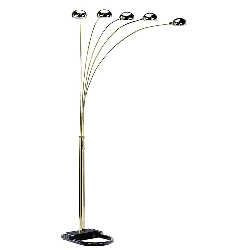 Five Light Arc Floor Lamp With Brass Metal Dome Shade - Brass