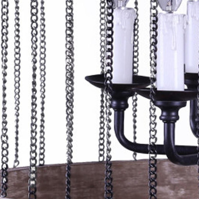 Wood And Metal Cylinder Six Light Dimmable Chandelier - Black / Natural