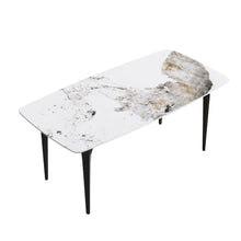 Load image into Gallery viewer, 70.87" Modern Artificial Stone Pandora White Curved Black Metal Leg Dining Table - Antique White
