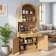 Load image into Gallery viewer, Tall Arched Pantry Cabinet With Charging Station, Adjustable Shelves, Coffee Bar
