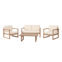 Load image into Gallery viewer, 4 Pieces Acacia Wood Patio Furniture Set, Outdoor Furniture With Coffee Table, Patio Conversation Set Deep Seating With Soft Cushion, Porch Chairs For Backyard Porch Balcony - Brown Wash / Beige
