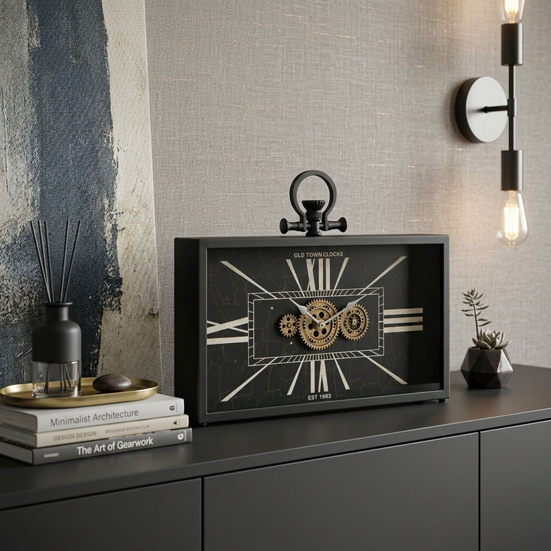 Analog Vintage Style Crackle Wall Clock (485987) - Black / Gold