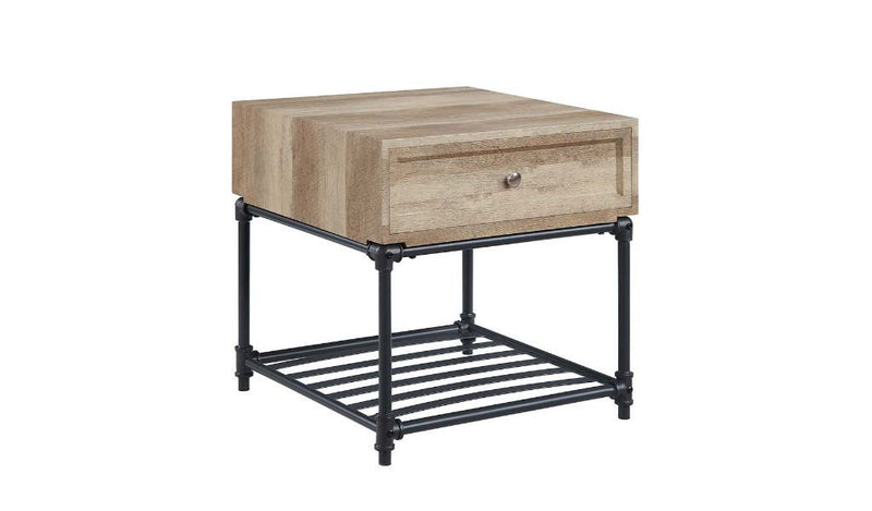 Manufactured Wood And Metal Square End Table With Drawer And Shelf - Sandy Black And Oak
