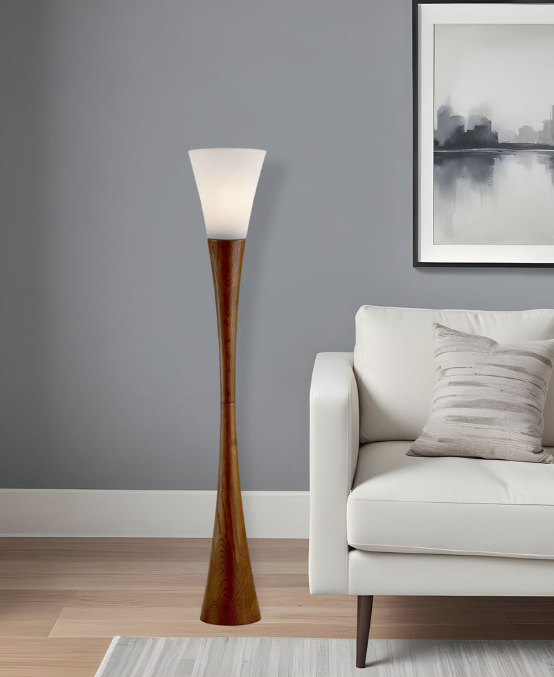 Solid Wood Novelty Floor Lamp With Cone Shade - Brown / White