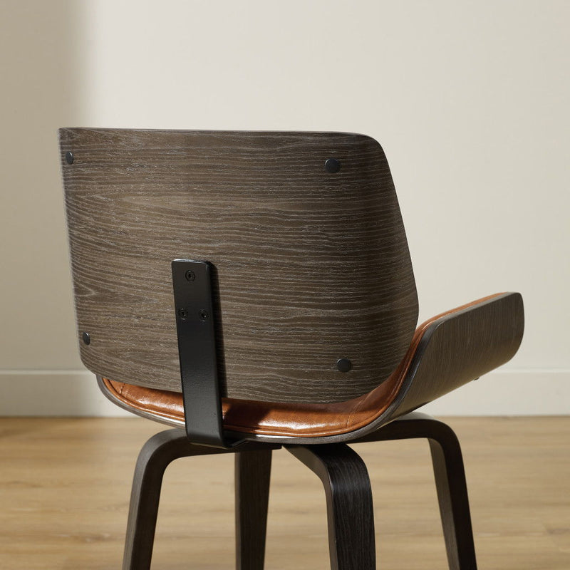 Upholstered Faux Leather Curved Back Dining Side Chair - Light Brown