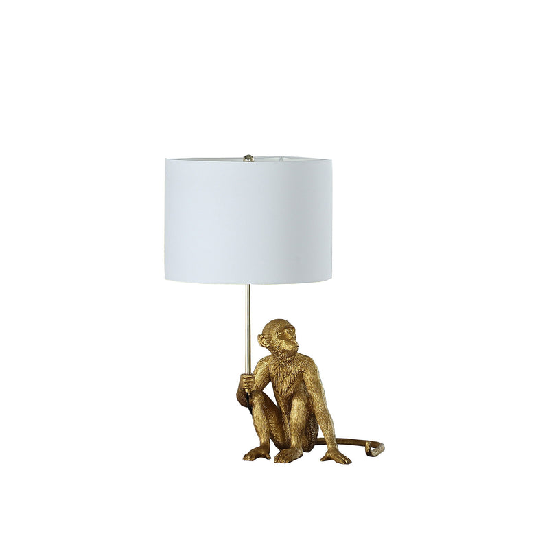 Sitting Monkey Table Lamp With White - Antiqued Gold