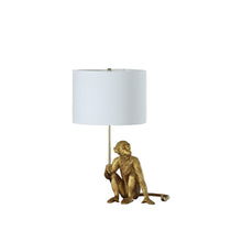 Load image into Gallery viewer, Sitting Monkey Table Lamp With White - Antiqued Gold

