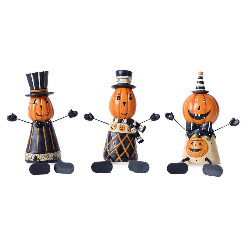 Poly Halloween Jack-O-Lantern Figurine (Set of 3) - Orange / Black