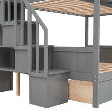 Load image into Gallery viewer, Twin over Full Bunk Bed with Shelfs, Storage Staircase and 2 Drawers, Gray
