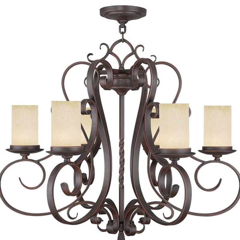 27" Six Light Metal Dimmable Chandelier With Shades - Bronze / Cream