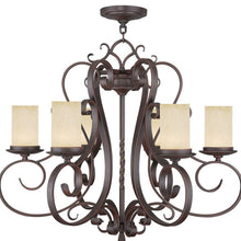 Load image into Gallery viewer, 27" Six Light Metal Dimmable Chandelier With Shades - Bronze / Cream
