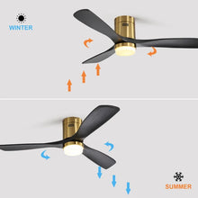 Load image into Gallery viewer, Flush Mount Ceiling Fan With 3 Solid Wood Blades Remote Control Reversible DC Motor For Living Room - Gold
