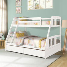 Load image into Gallery viewer, TOPMAX Solid Wood Twin Over Full Bunk Bed with Two Storage Drawers, White
