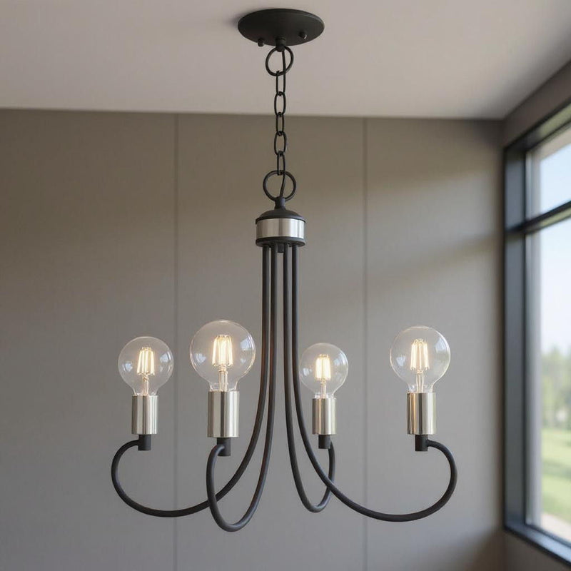 20" Four Light Dimmable Chandelier With Shades - Black