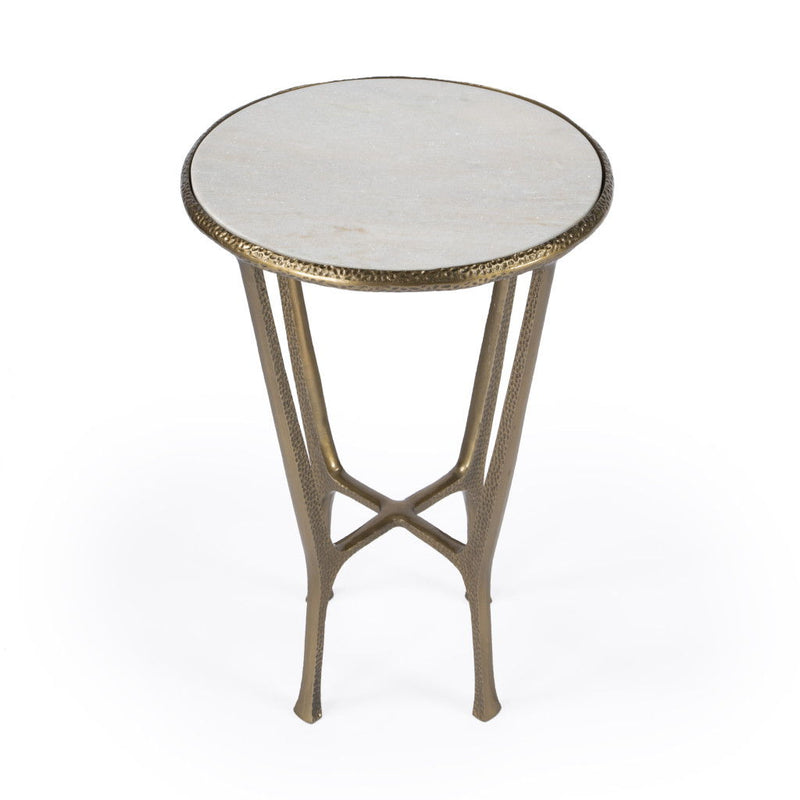 23" Distressed Marble And Aluminum Round End Table - Gold