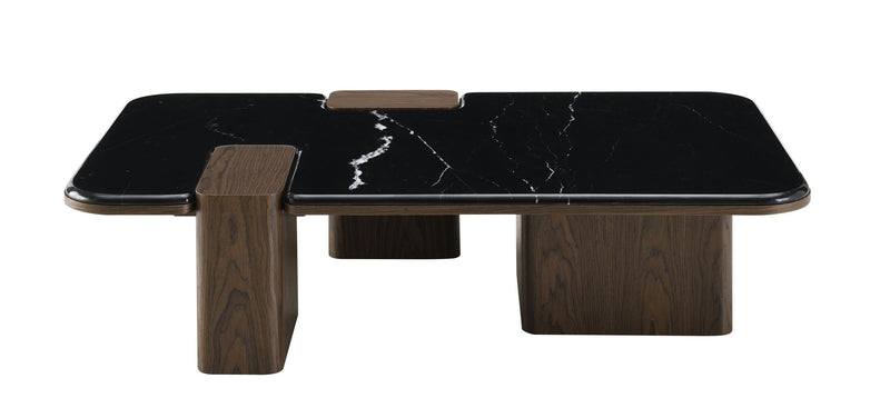 Genuine Marble Wood Coffee Table - Black / Walnut