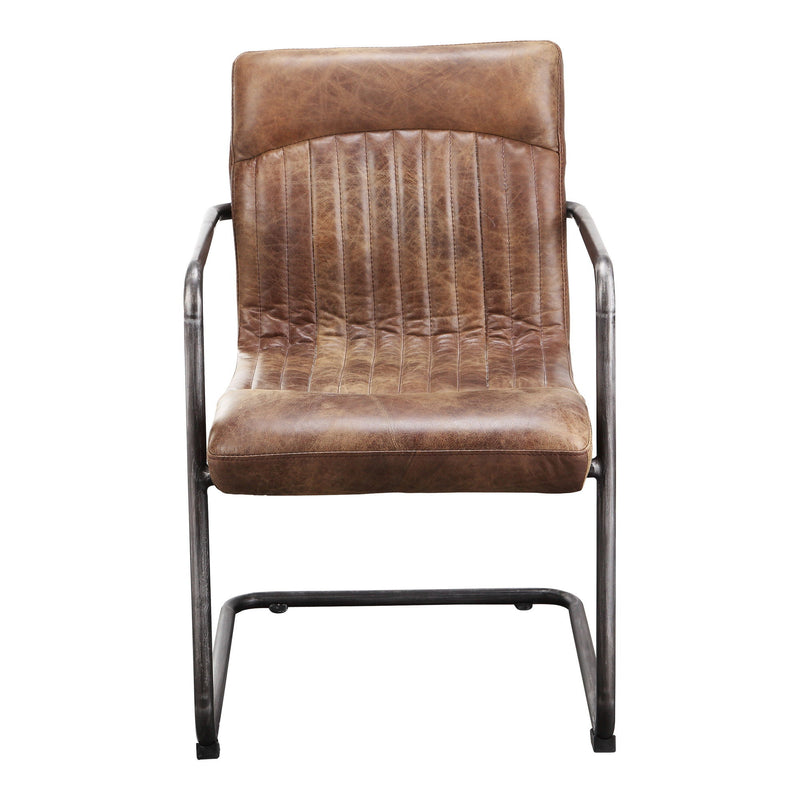 Leather Iron Dining Arm Chairs (Set of 2) - Brown / Silver
