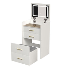 Load image into Gallery viewer, Compact 3 In 1 Vanity Desk With Open Top Mirror, Glass Desktop, 5 Height - White
