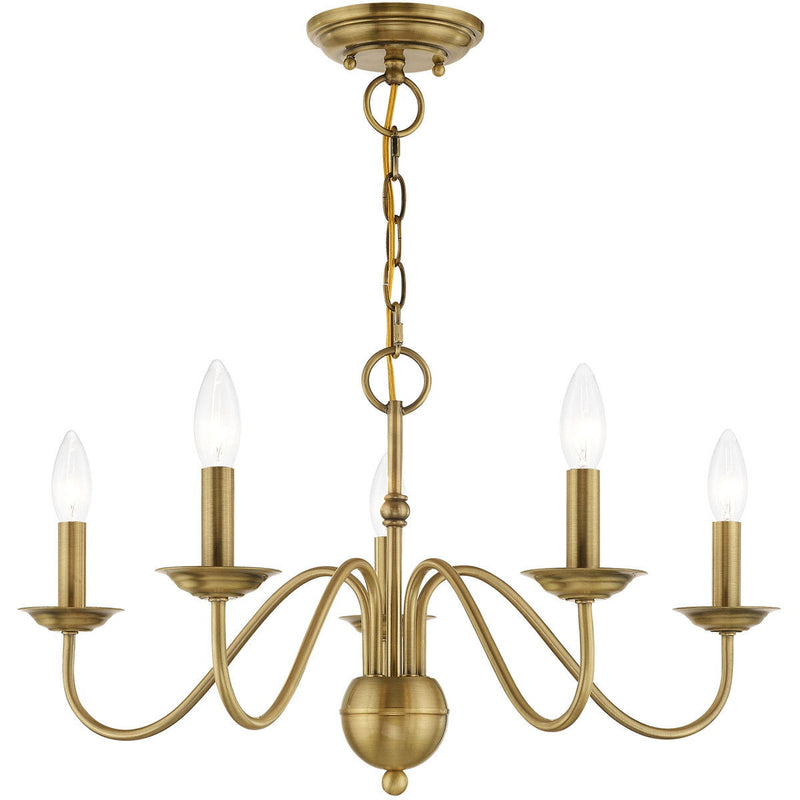 13" Five Light Dimmable Chandelier With Shades - Antiqued Brass