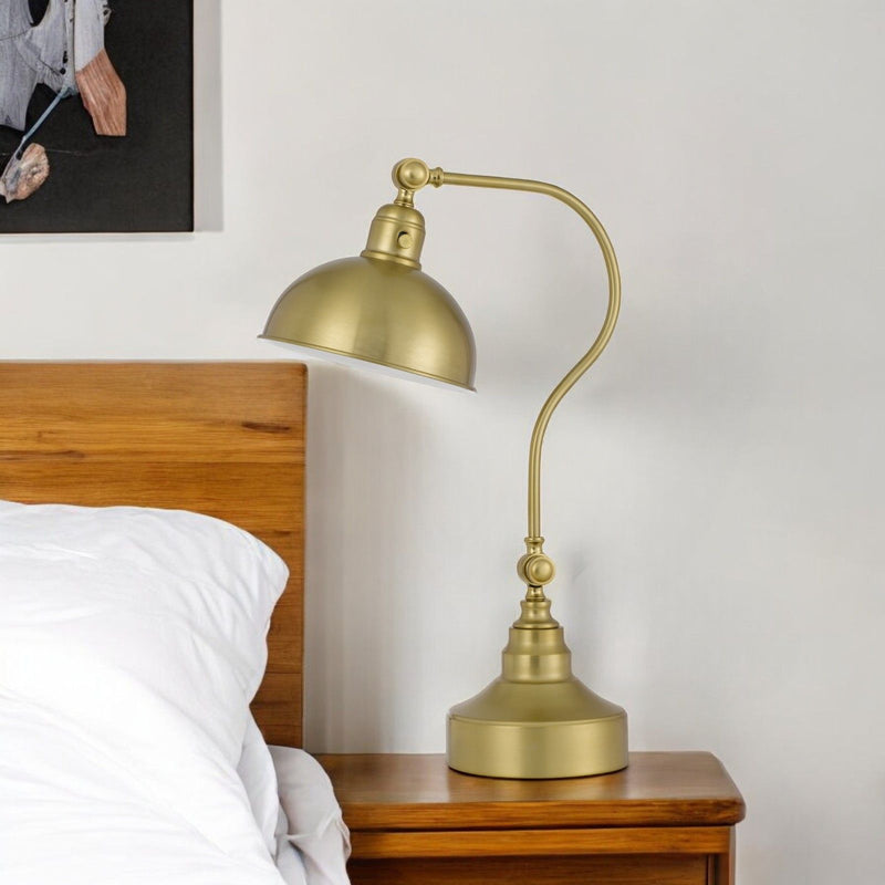 Metal Lantern Desk Table Lamp With Antiqued Brass Dome Shade - Antiqued Brass