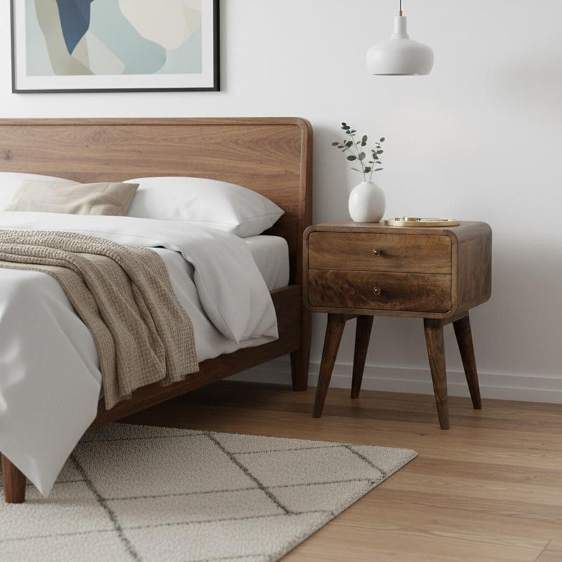 Solid Wood Two Drawer Nightstand - Natural