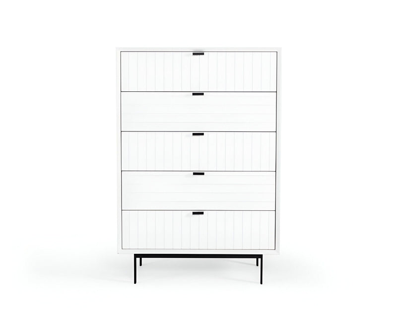 Solid Wooden Five Drawer Chest - White