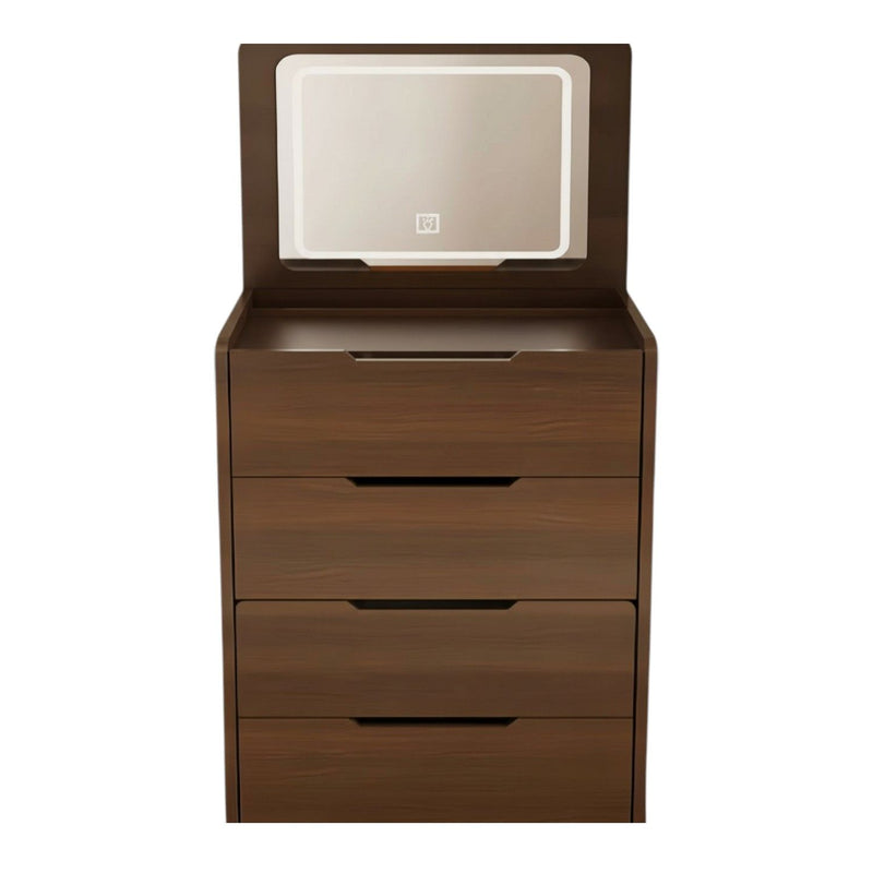 24" Wood Lighted Vanity Mirrored Three Drawer Dresser - Brown