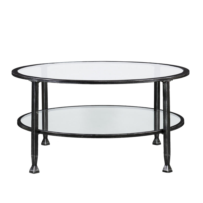 Glass Metal Round Coffee Table - Black