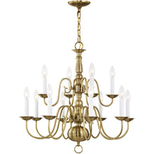 Load image into Gallery viewer, 23" Twelve Light Dimmable Chandelier With Shades - Antiqued Brass
