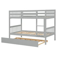 Load image into Gallery viewer, Twin Over Twin Bunk Beds with Trundle, Solid Wood Trundle Bed Frame with Safety Rail and Ladder, Kids/Teens Bedroom, Guest Room Furniture, Can Be converted into 2 Beds,Grey (Old Sku:W504S00027)
