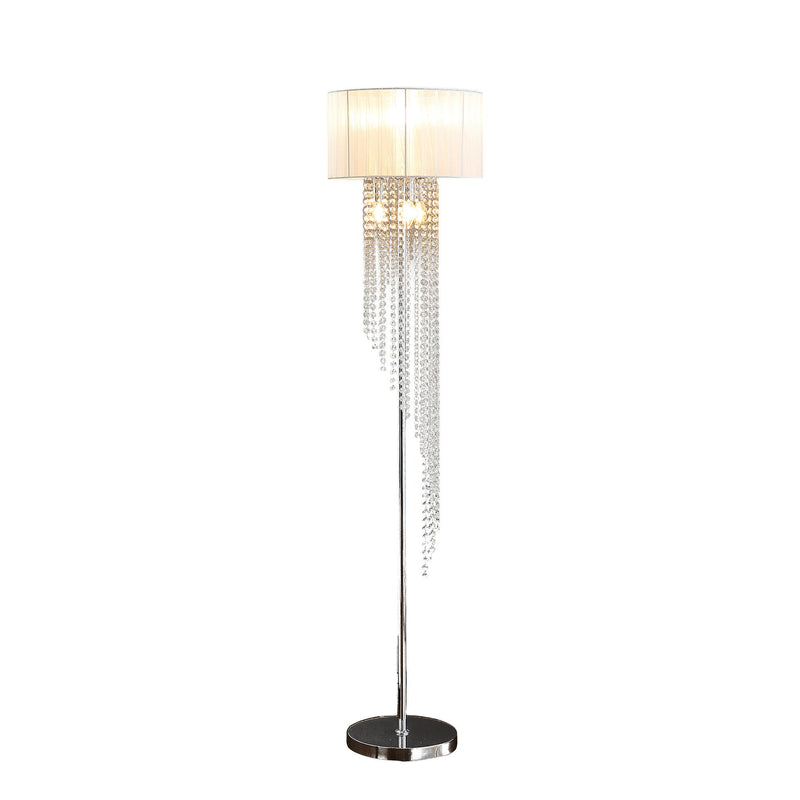 66" Crystal And Metal Floor Lamp With White Linen Drum Shade - Silver / Clear