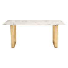 Load image into Gallery viewer, 71" Faux Marble And Steel Sled Base Dining Table - White / Gold
