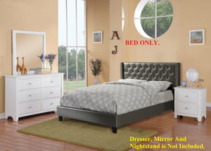 Queen Size Bed 1pc  Bed Set Silver Faux Leather Upholstered Tufted Bed Frame Headboard Bedroom Furniture