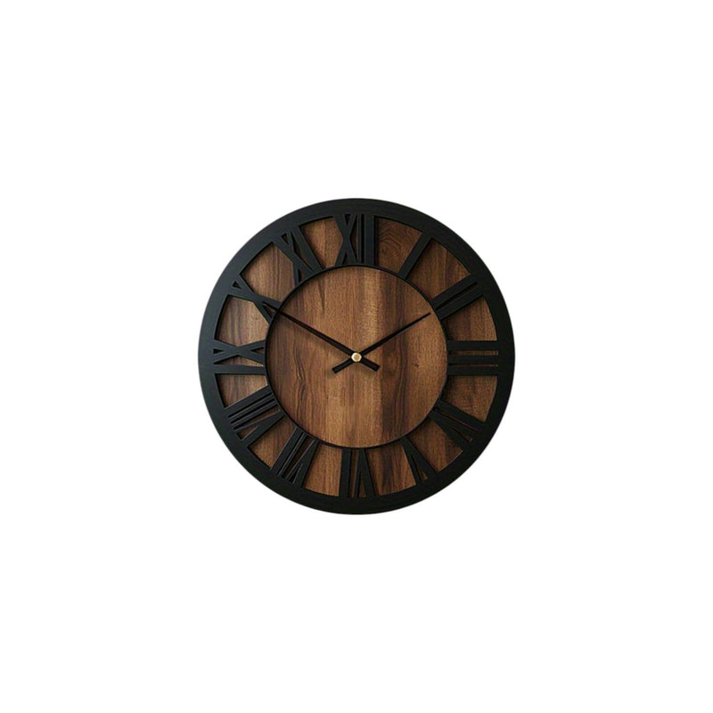 Silent Analog Round Wall Clock - Black / Brown