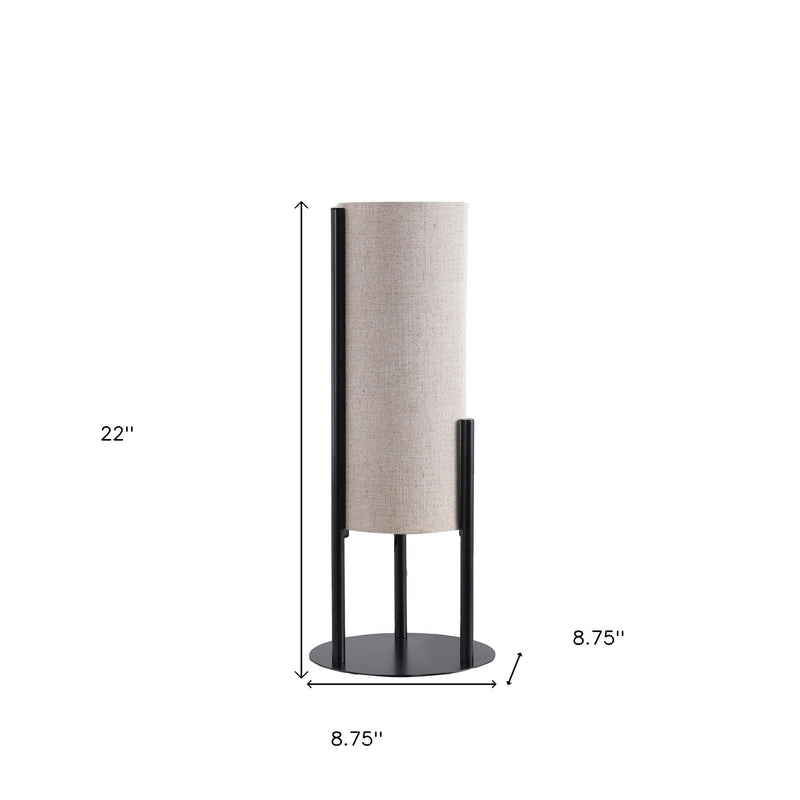 Metal Bedside Lamp With Beige Cylinder Shade - Black