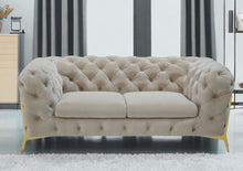 Load image into Gallery viewer, Velvet Chesterfield Loveseat - Beige / Gold
