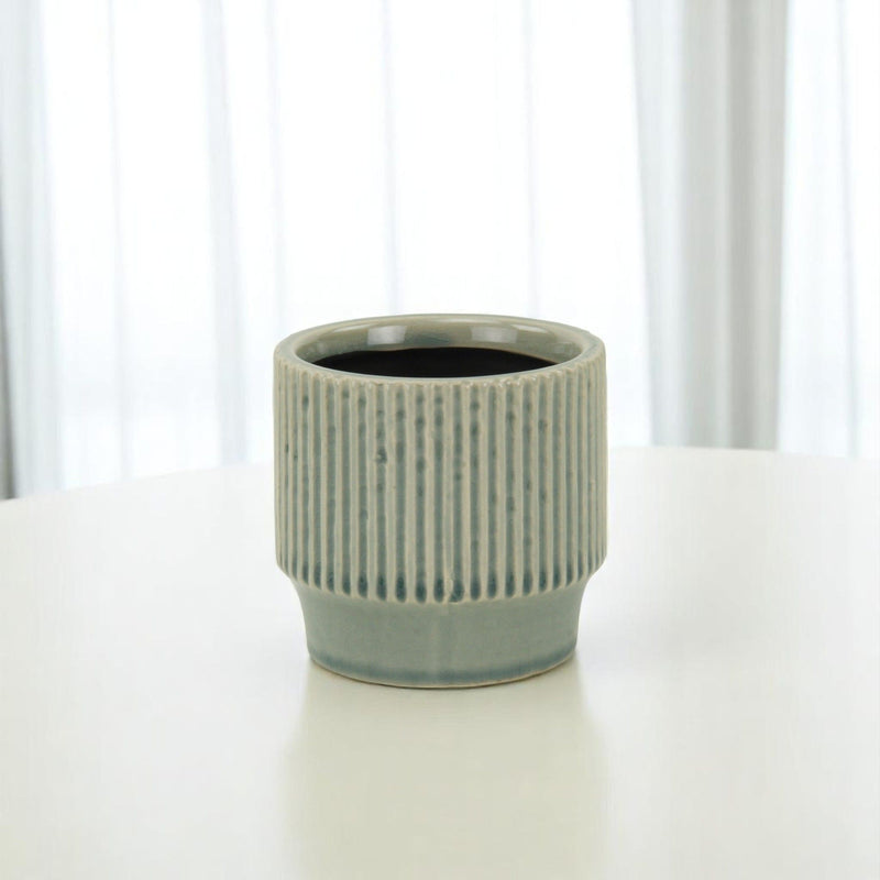 Striped Round Pot Planter (487451) - Green